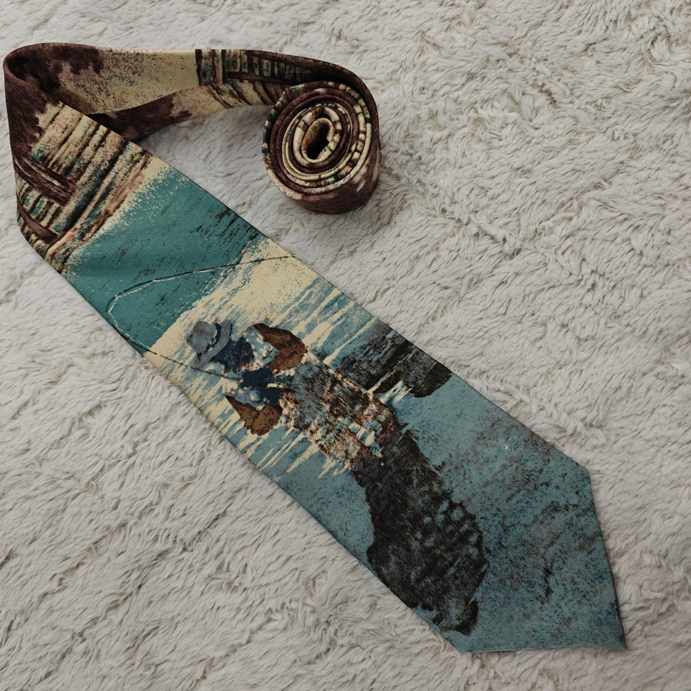 VTG Resilio 100% Silk Tie Fly Fishing Full Print Fisherman Luxury‎ Resort Mens
